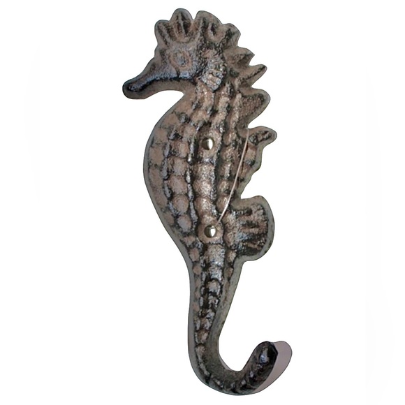 CAST IRON WALL MOUNTED SEA HORSE DISTRESSED COAT/WALL HOOK NWT - Picture 1 of 12